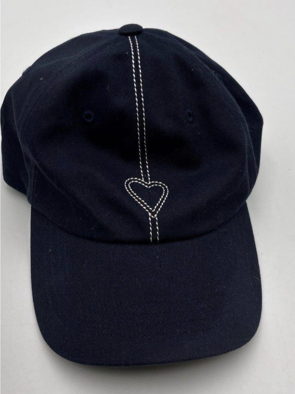 Tory Burch Navy Baseball Cap with White Heart Stitch